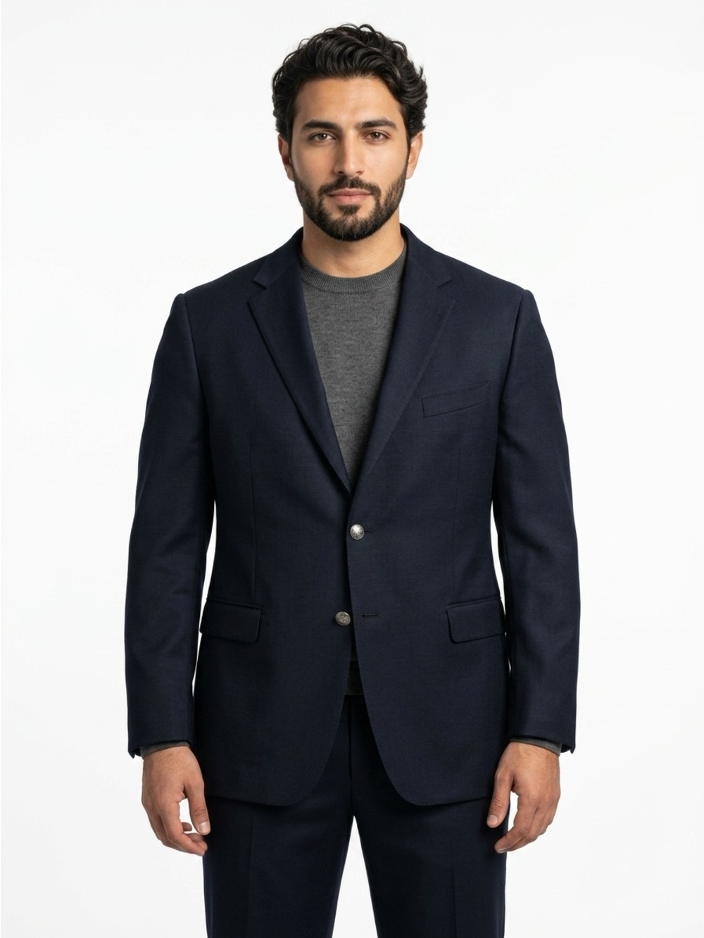 Hickey Freeman Traveler Two Button Worsted Wool Navy Blue Blazer 48L